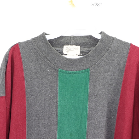 90s Mens Large Color Block Mock Turtleneck Sweater - Picture 2 of 8